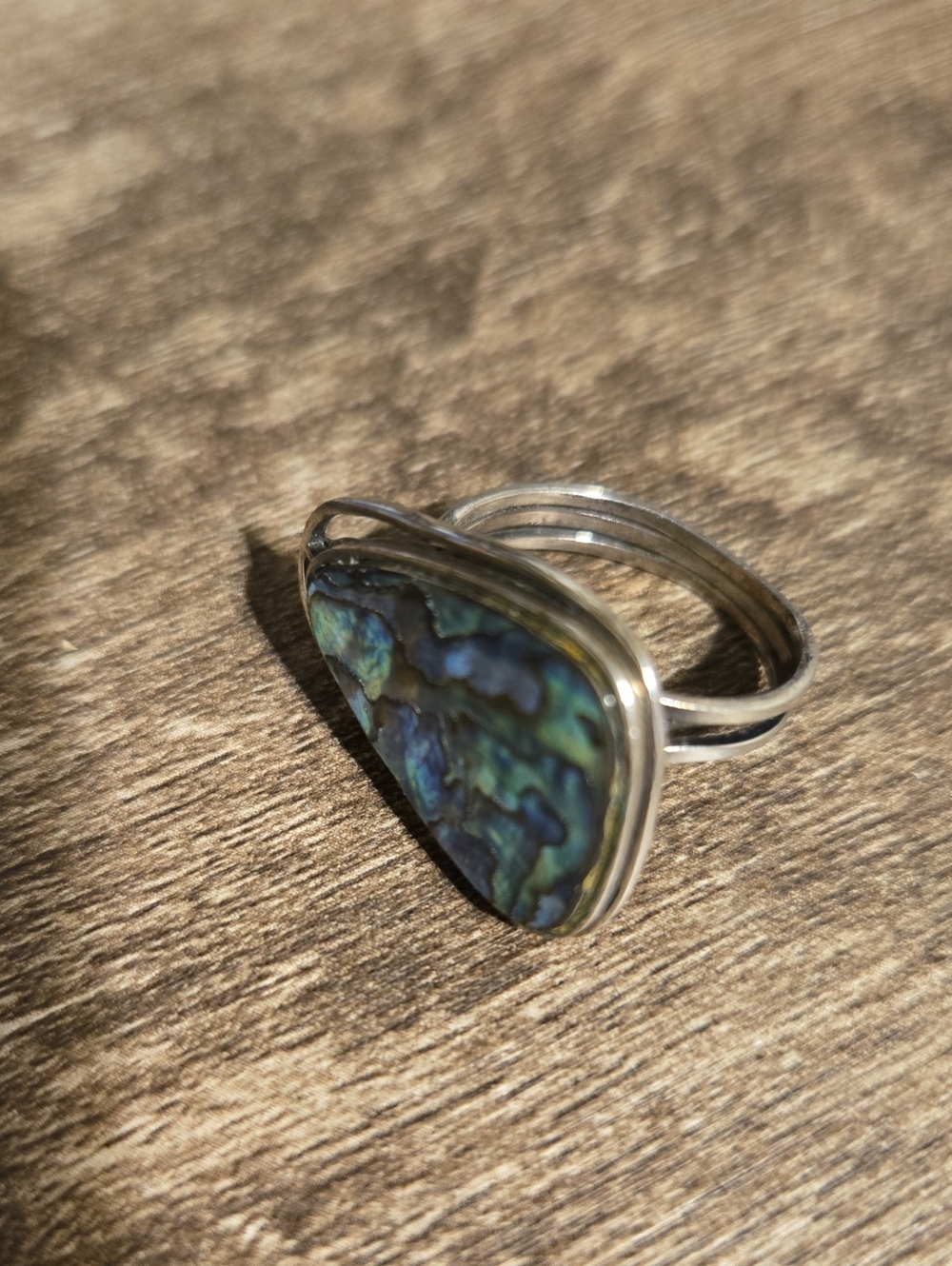 Vintage Modernist Asymmetrical Abalone Shell Sterling Ring